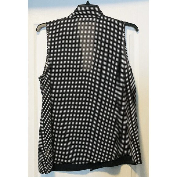 Michael Kors Women's Sleeveless Checkered Tie-Neck Blouse Size L, Black/White - Picture 3 of 8